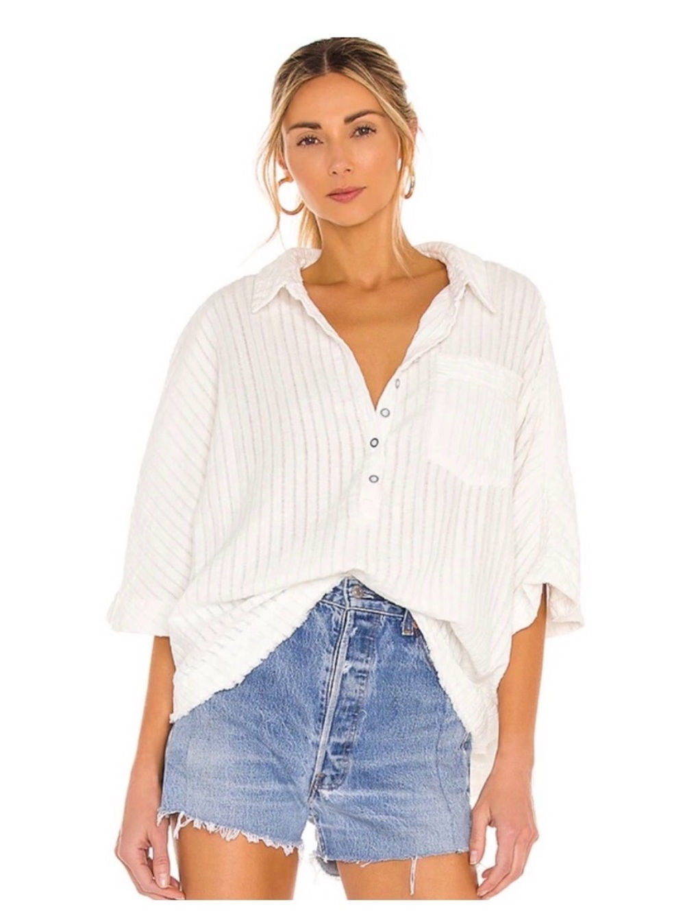 Free People Ava Top Cream Blouse Large